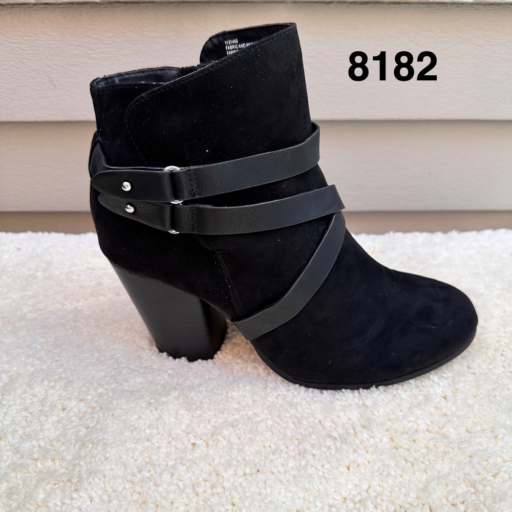 Torrid Black Faux Suede Strappy Buckle Block Heel Ankle Booties Womens 9.5 Wide